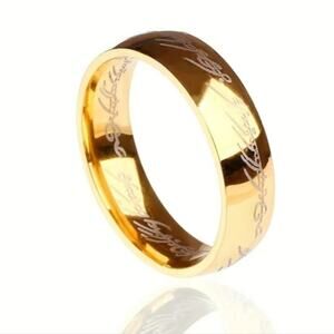 Size 8 Lord of The Rings inscribed stainless steel gold ring